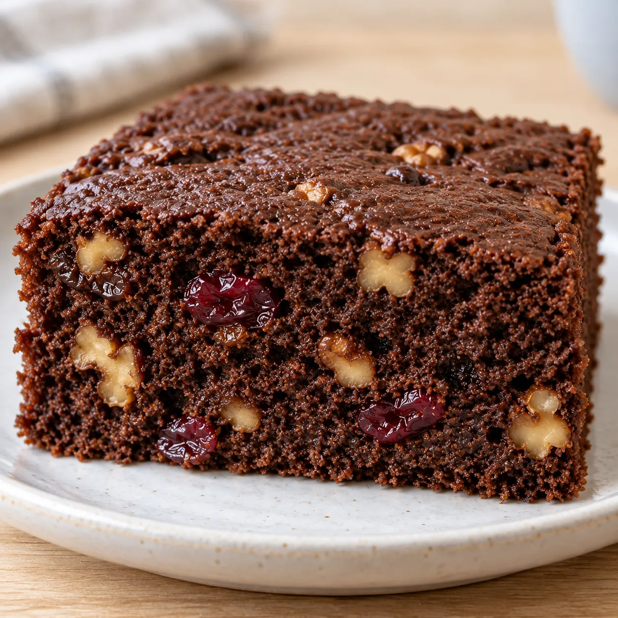 Chocolate sheet cake with coffee and walnuts — cranberries
