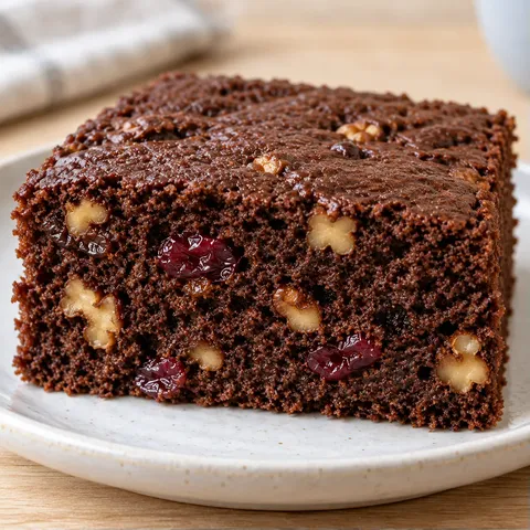 Chocolate sheet cake with coffee and walnuts — cranberries