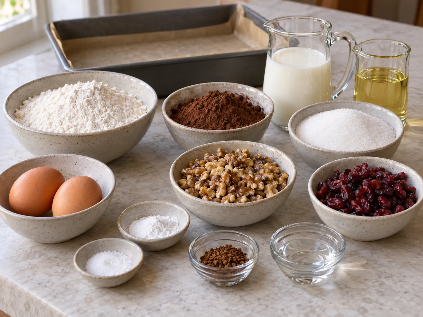 all-purpose wheat flour, unsweetened cocoa powder, granulated sugar, baking powder