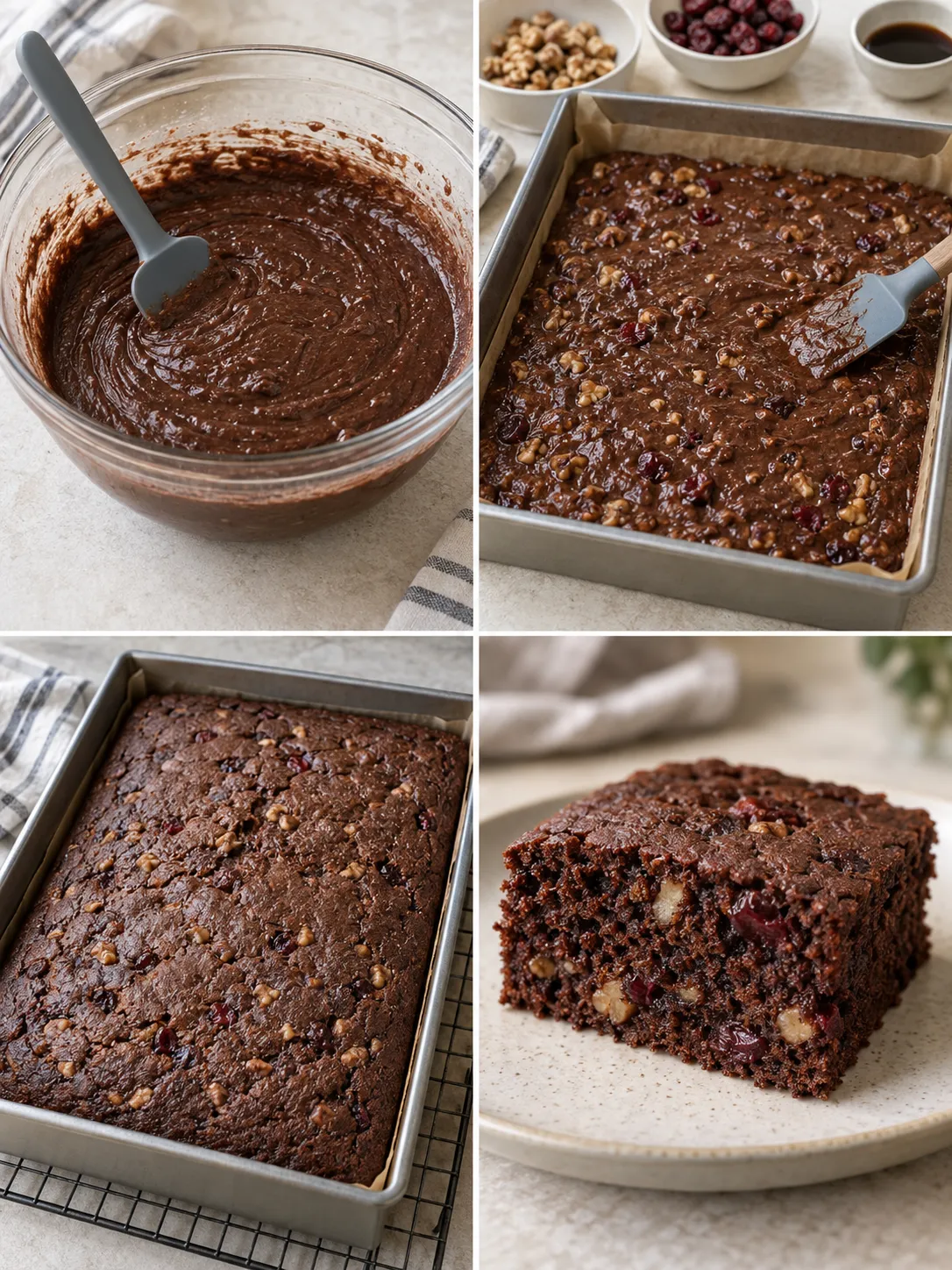 Chocolate sheet cake with coffee and walnuts — cranberries