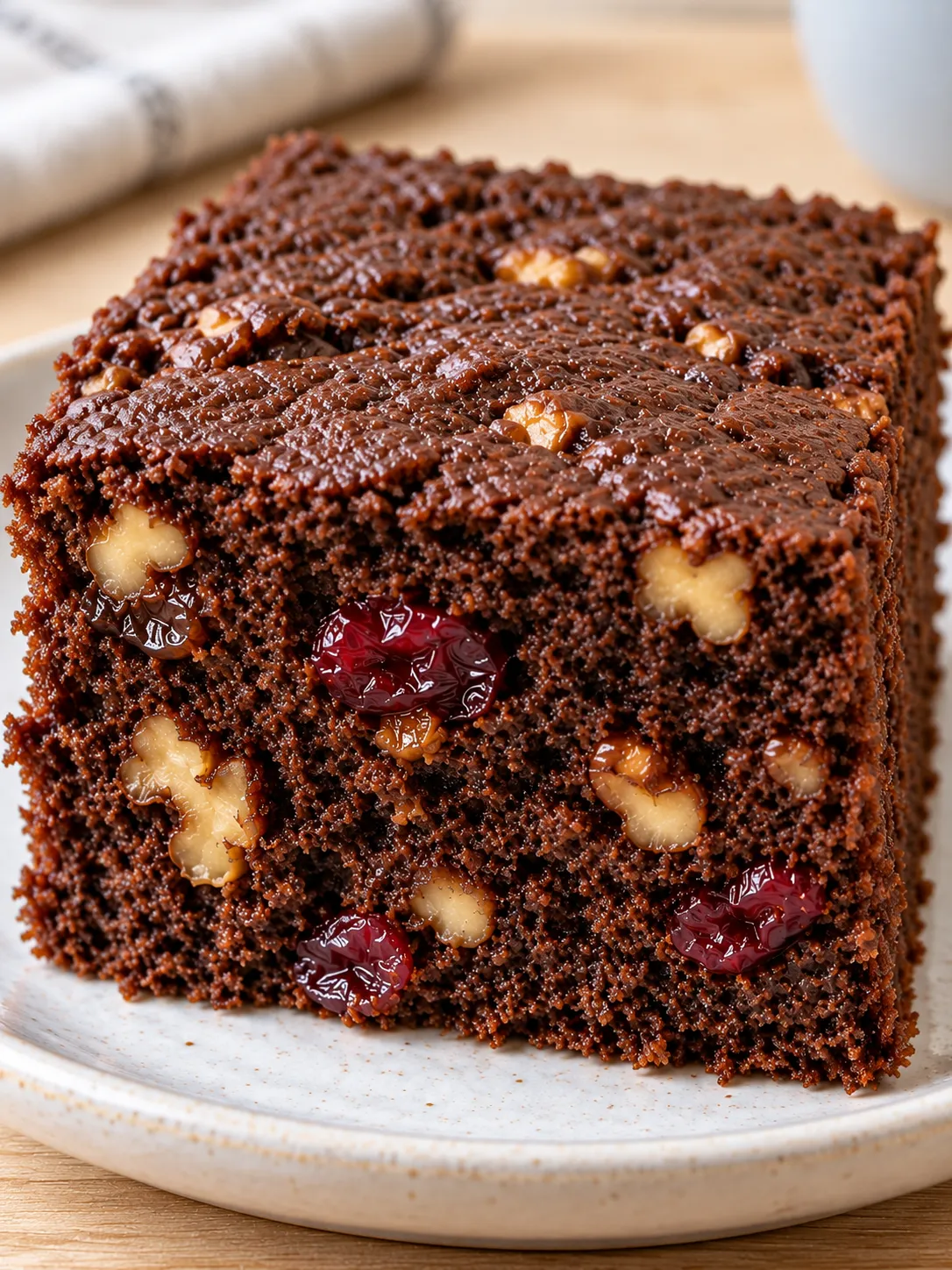 Chocolate sheet cake with coffee and walnuts — cranberries