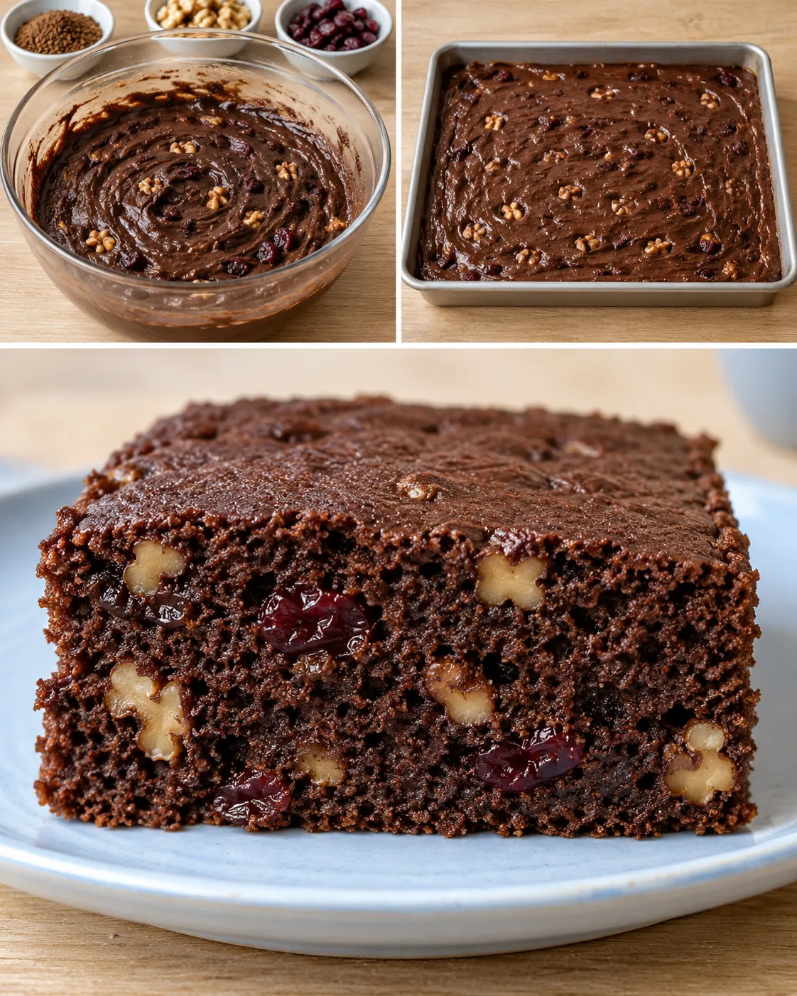 Chocolate sheet cake with coffee and walnuts — cranberries