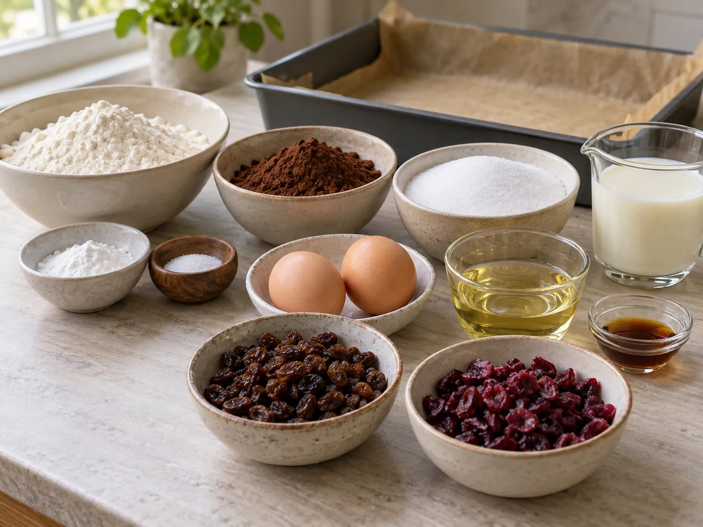 all-purpose wheat flour, unsweetened cocoa powder, granulated sugar, baking powder