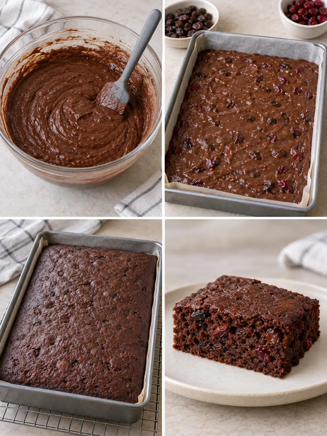Chocolate sheet cake with vanilla and raisins — cranberries