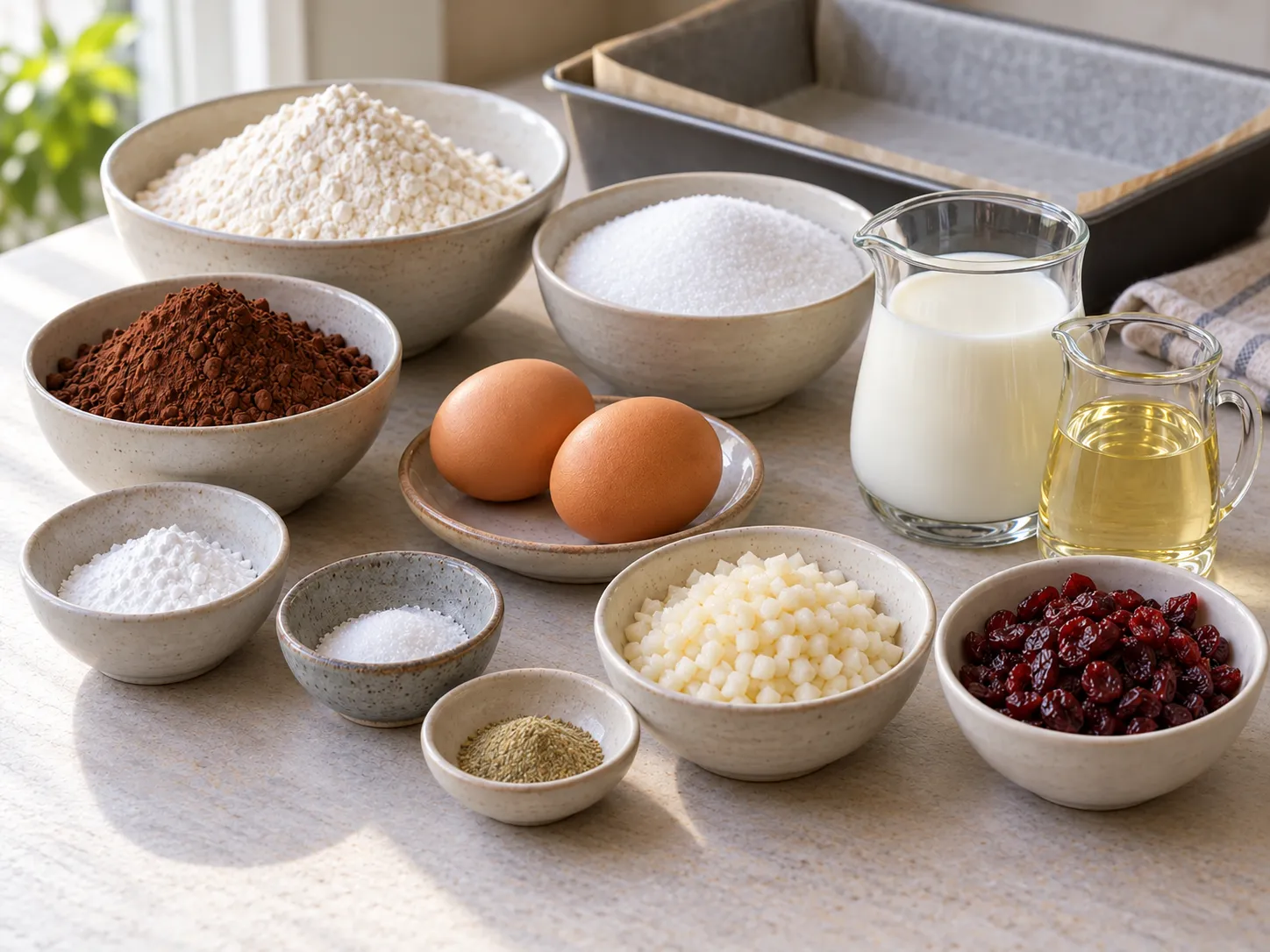all-purpose wheat flour, unsweetened cocoa powder, granulated sugar, baking powder