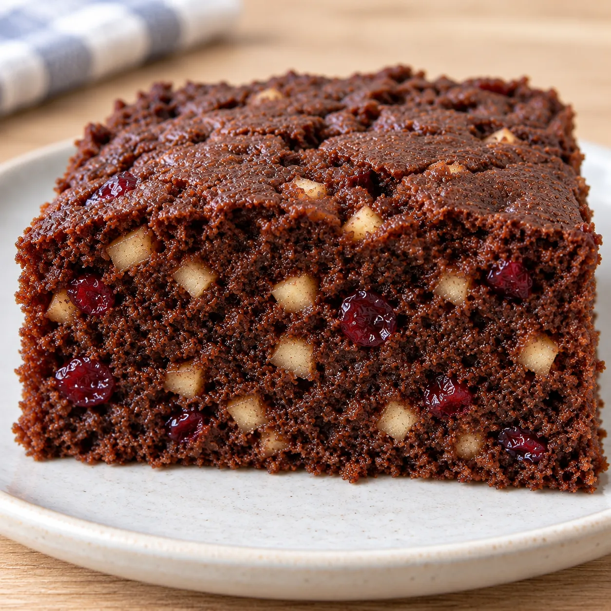 Chocolate sheet cake with cinnamon and apple — cranberries