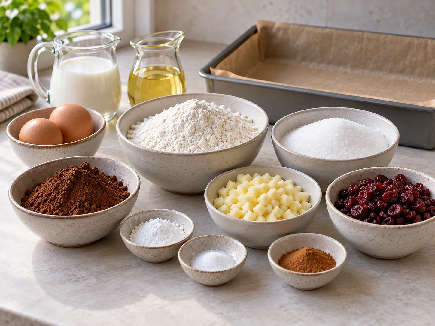 all-purpose wheat flour, unsweetened cocoa powder, granulated sugar, baking powder