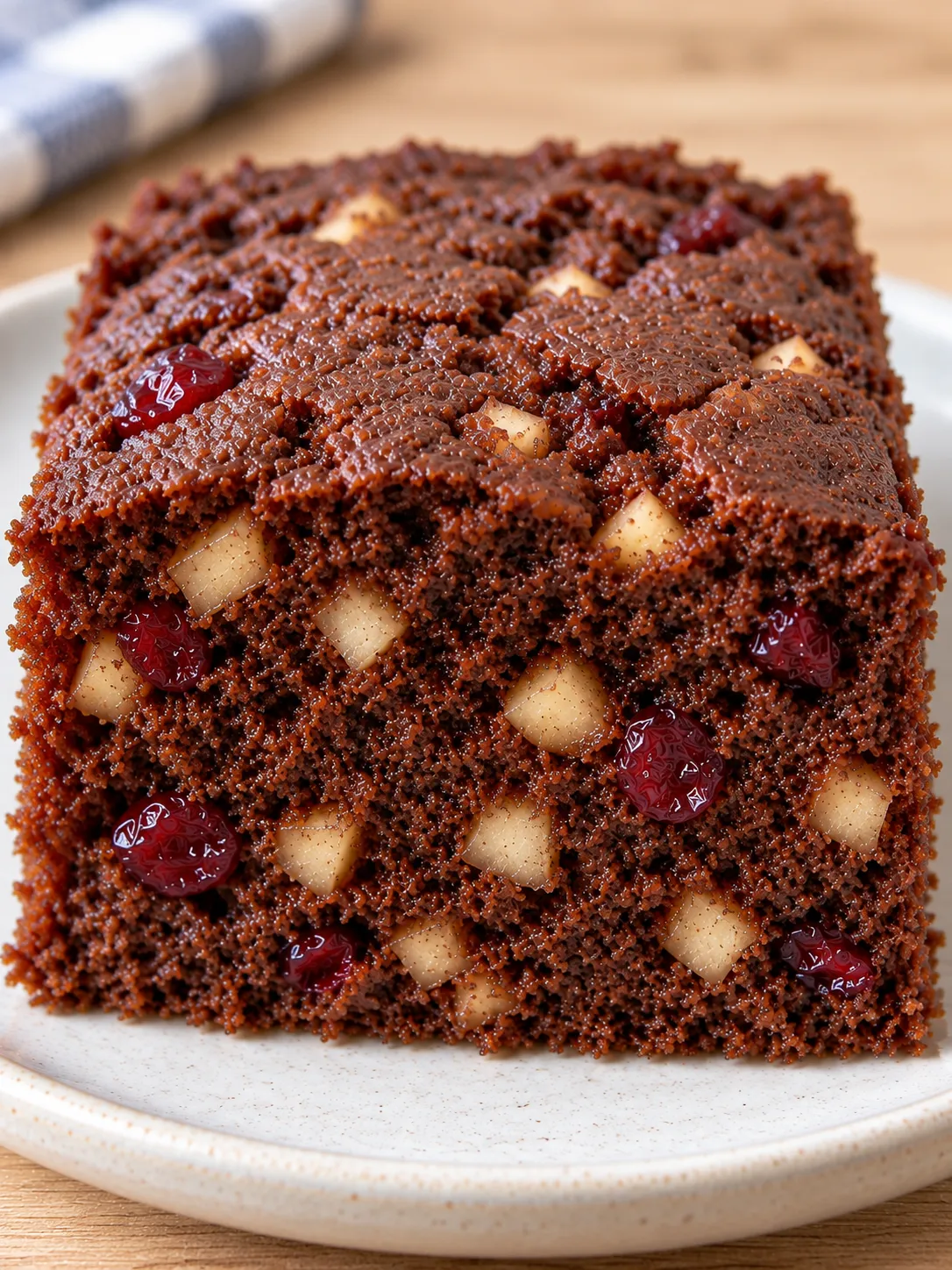 Chocolate sheet cake with cinnamon and apple — cranberries