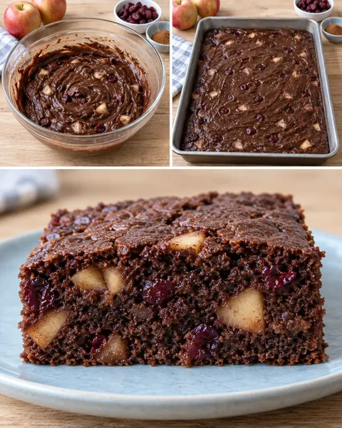 Chocolate sheet cake with cinnamon and apple — cranberries