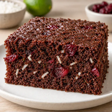 Chocolate sheet cake with coconut and lime — cranberries