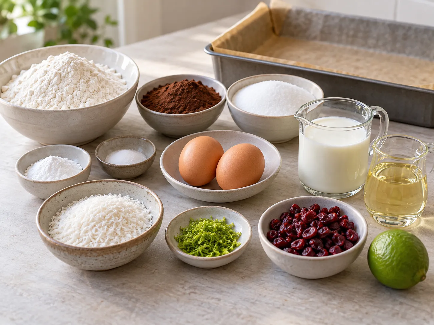 all-purpose wheat flour, unsweetened cocoa powder, granulated sugar, baking powder