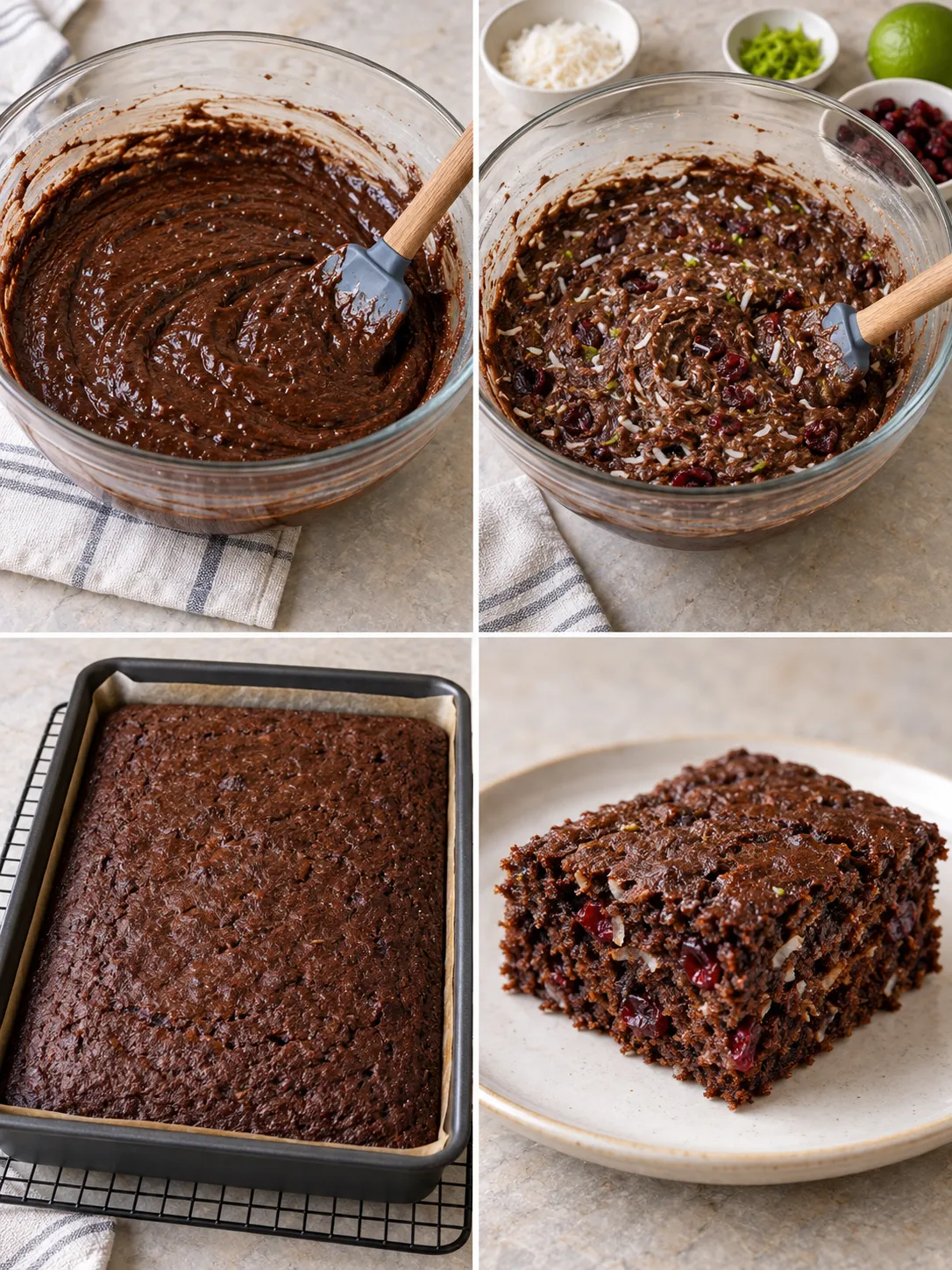 Chocolate sheet cake with coconut and lime — cranberries