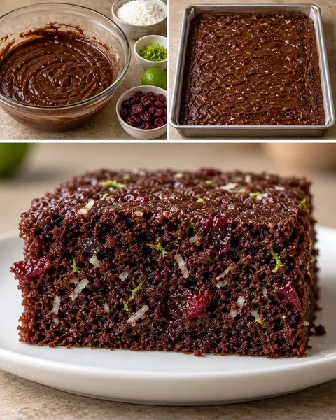 Chocolate sheet cake with coconut and lime — cranberries