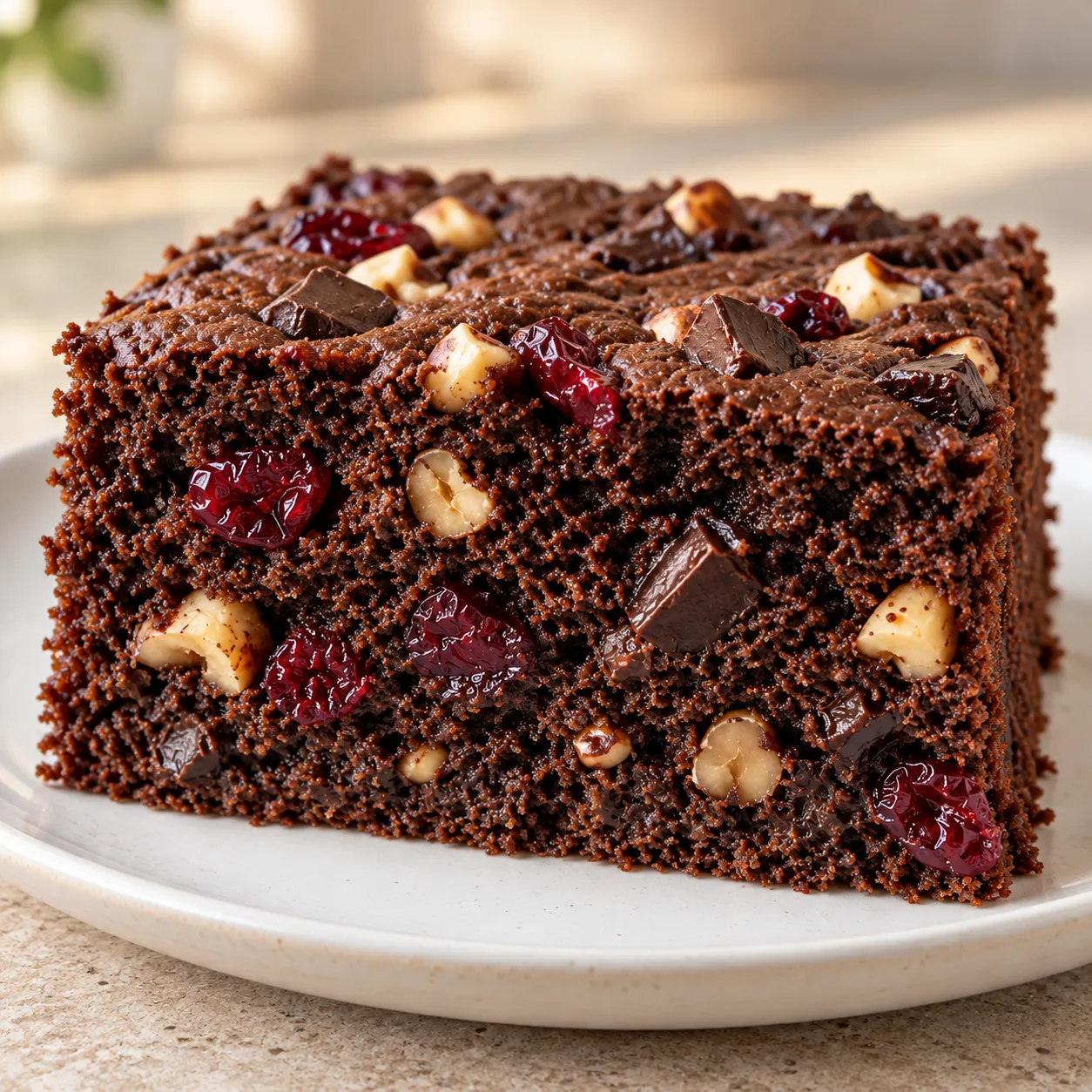 Chocolate sheet cake with chocolate and hazelnuts — cranberries