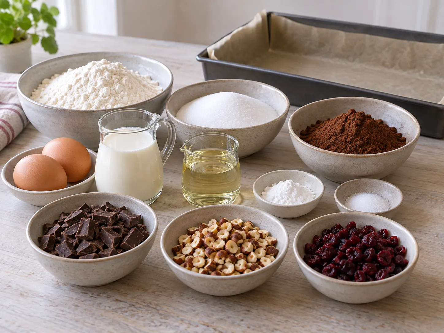 all-purpose wheat flour, unsweetened cocoa powder, granulated sugar, baking powder