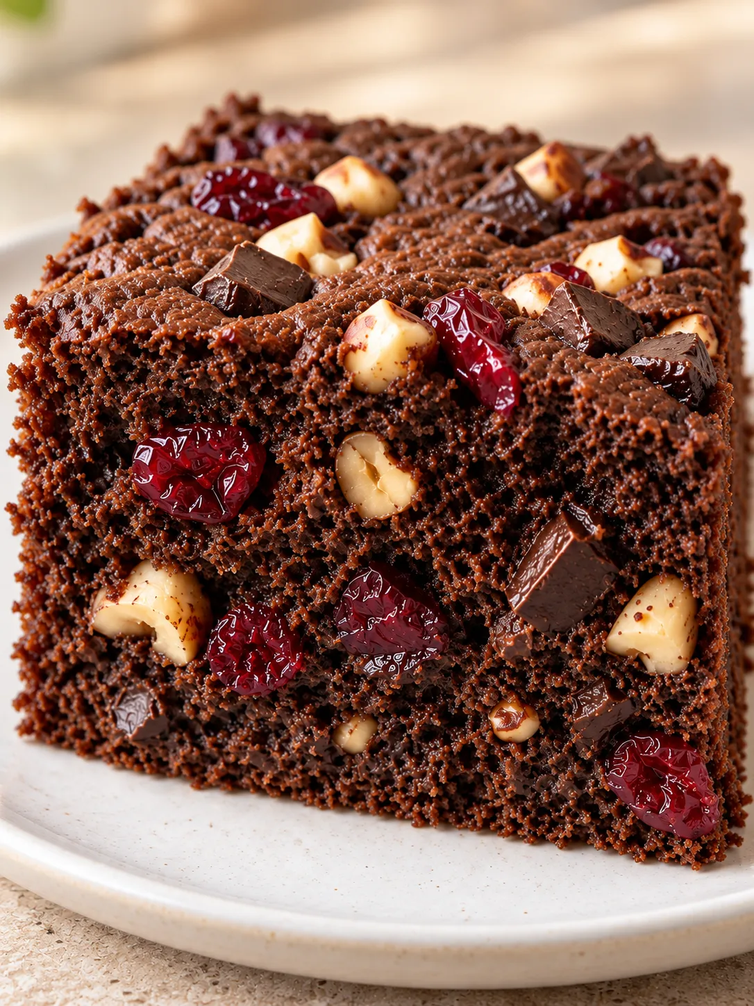Chocolate sheet cake with chocolate and hazelnuts — cranberries