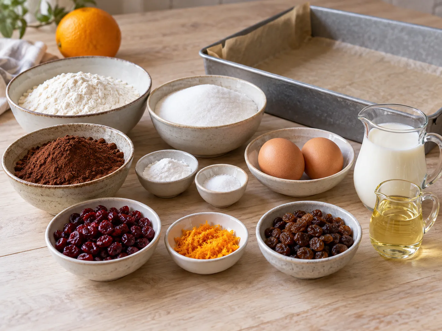 all-purpose wheat flour, unsweetened cocoa powder, granulated sugar, baking powder