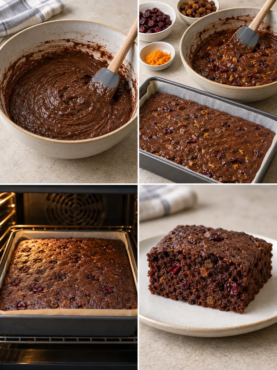 Chocolate sheet cake with cranberries and orange — raisins