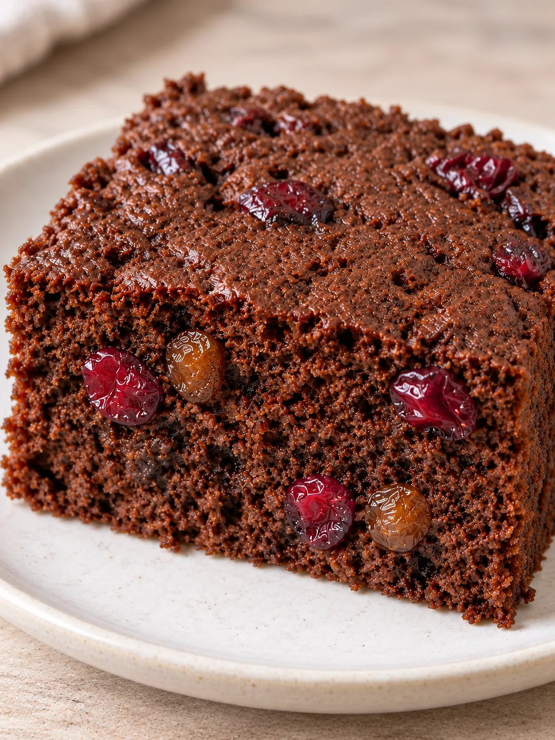 Chocolate sheet cake with cranberries and orange — raisins