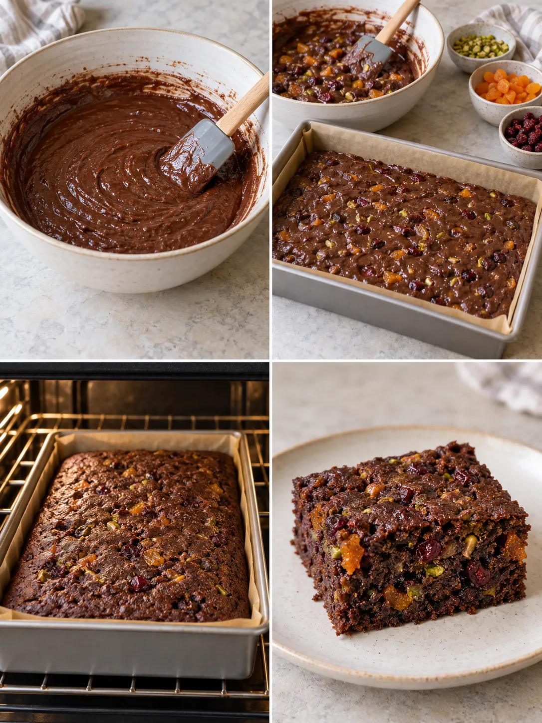 Chocolate sheet cake with apricots and pistachios — cranberries