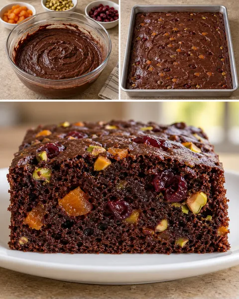 Chocolate sheet cake with apricots and pistachios — cranberries