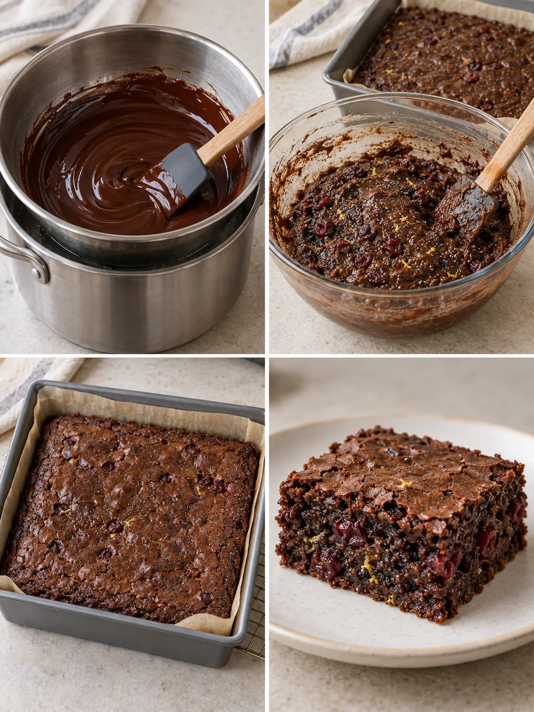 Brownies with lemon and poppy seeds — cranberries