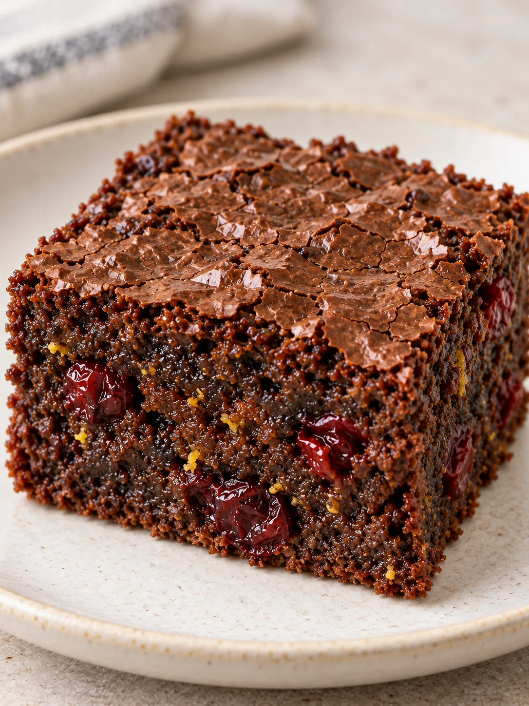 Brownies with lemon and poppy seeds — cranberries