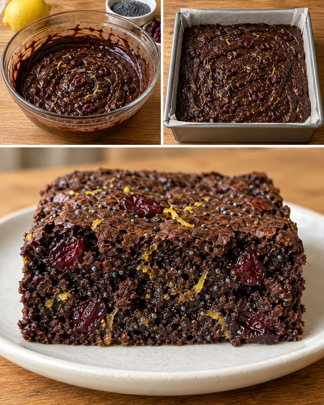 Brownies with lemon and poppy seeds — cranberries