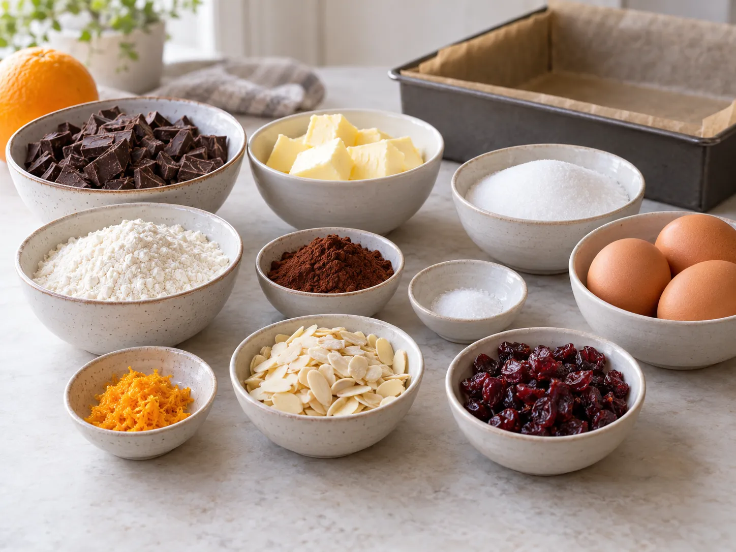 dark chocolate, chopped, unsalted butter, softened, granulated sugar, large eggs