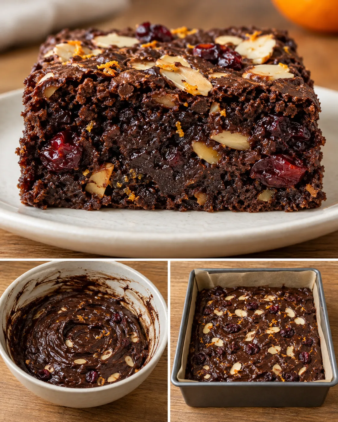 Brownies with orange and almonds — cranberries
