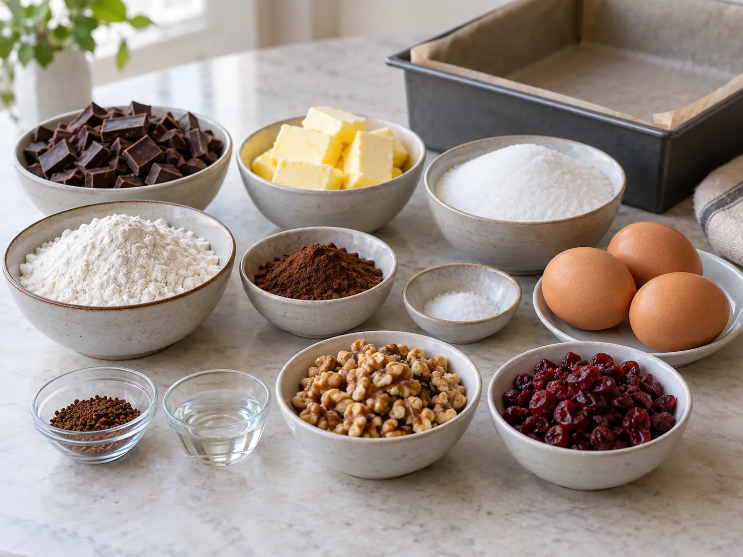 dark chocolate, chopped, unsalted butter, softened, granulated sugar, large eggs