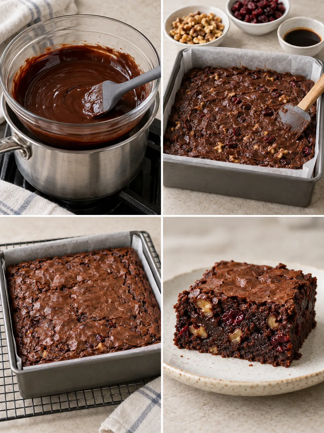 Brownies with coffee and walnuts — cranberries
