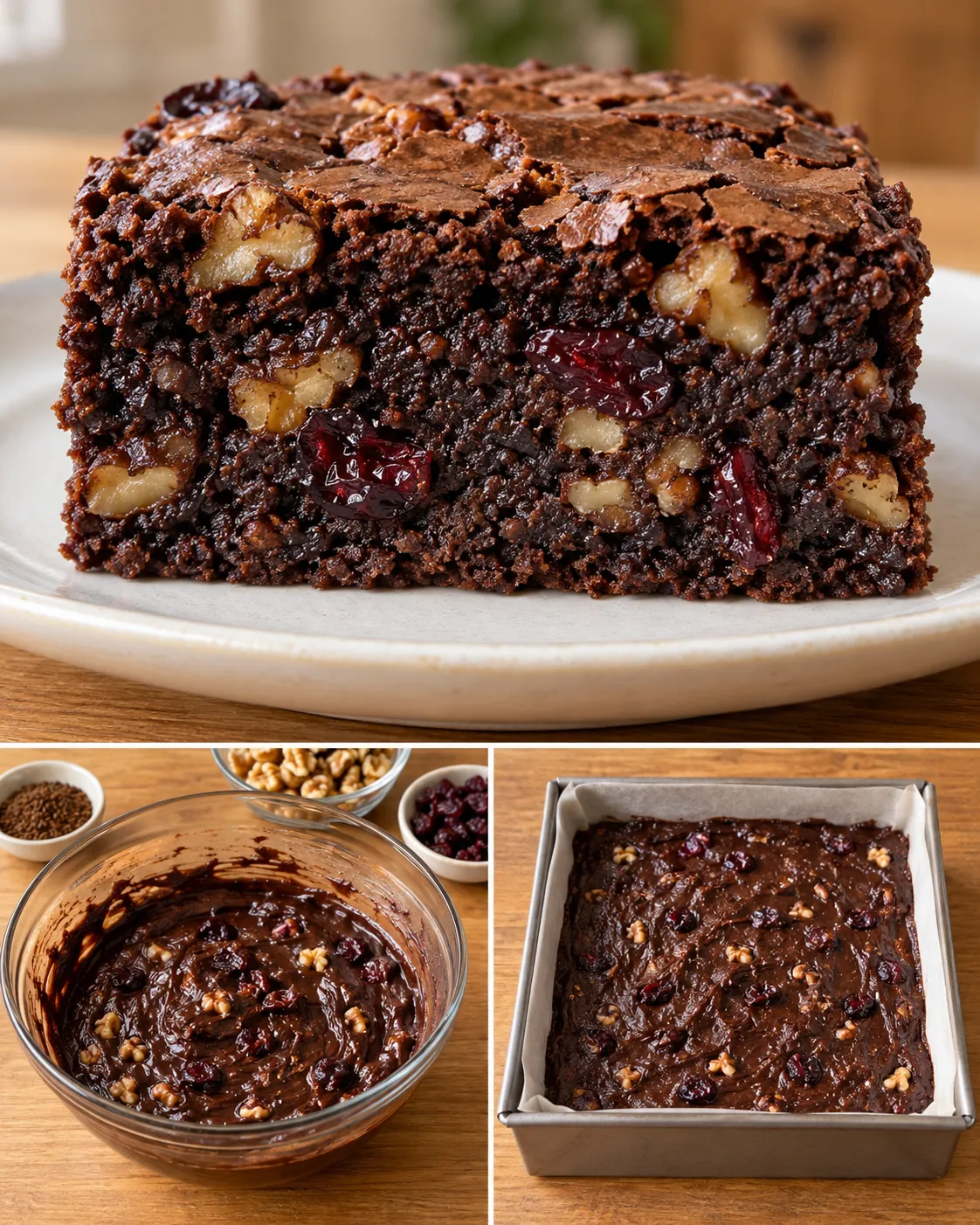 Brownies with coffee and walnuts — cranberries