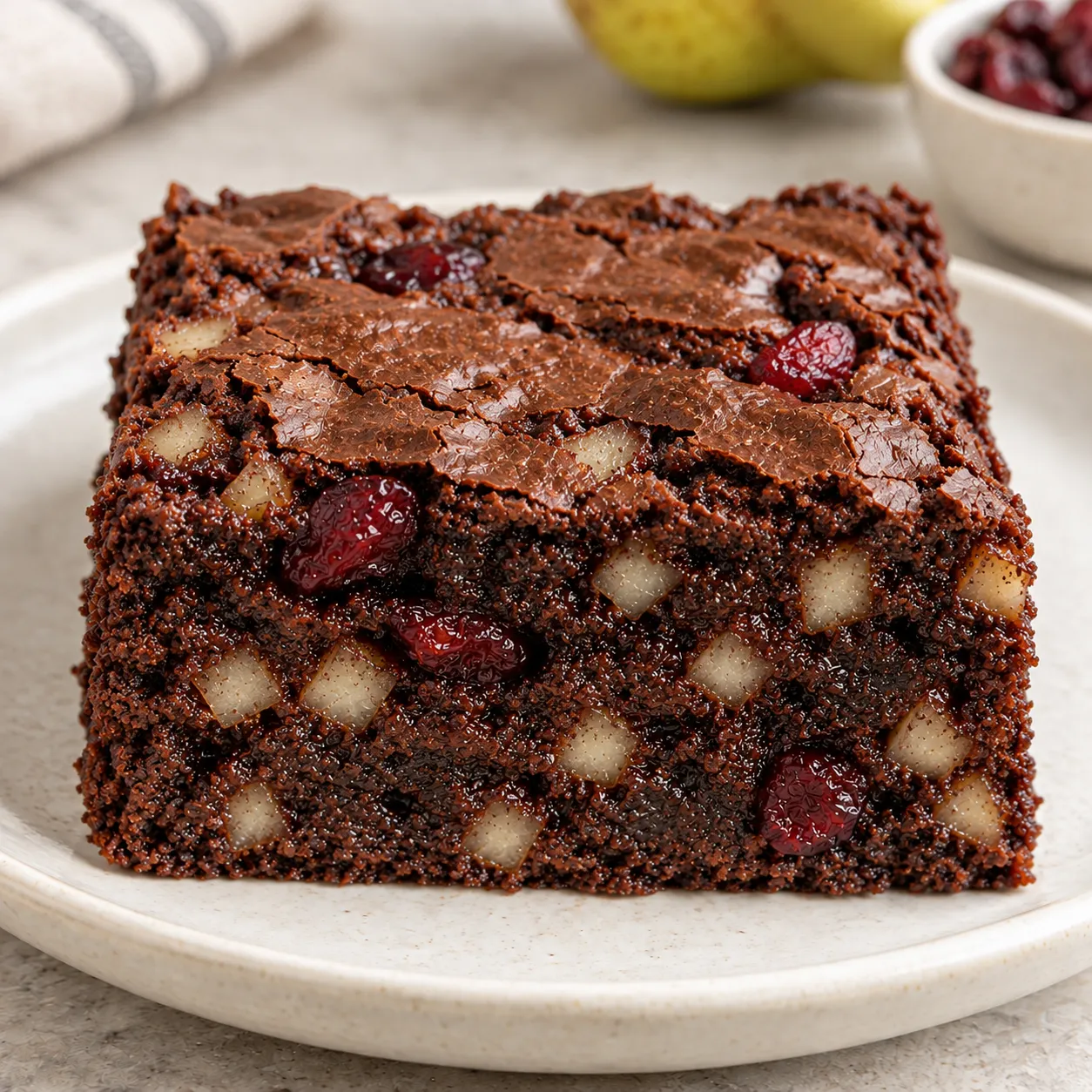 Brownies with cardamom and pear — cranberries