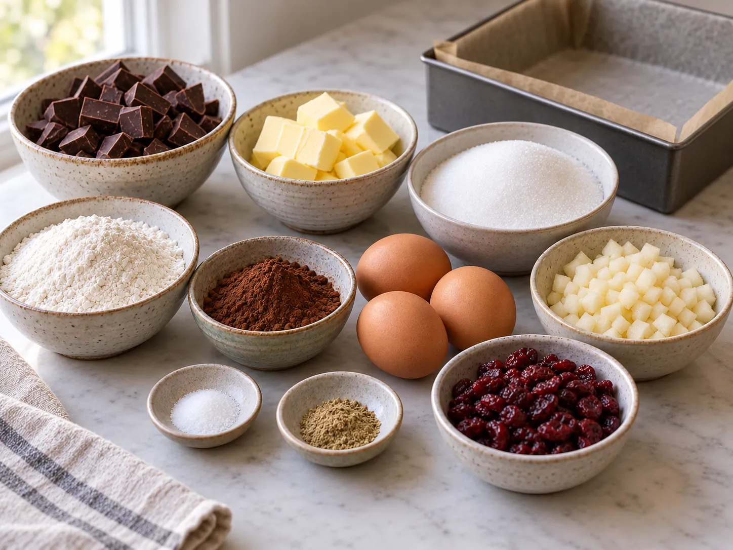 dark chocolate, chopped, unsalted butter, softened, granulated sugar, large eggs