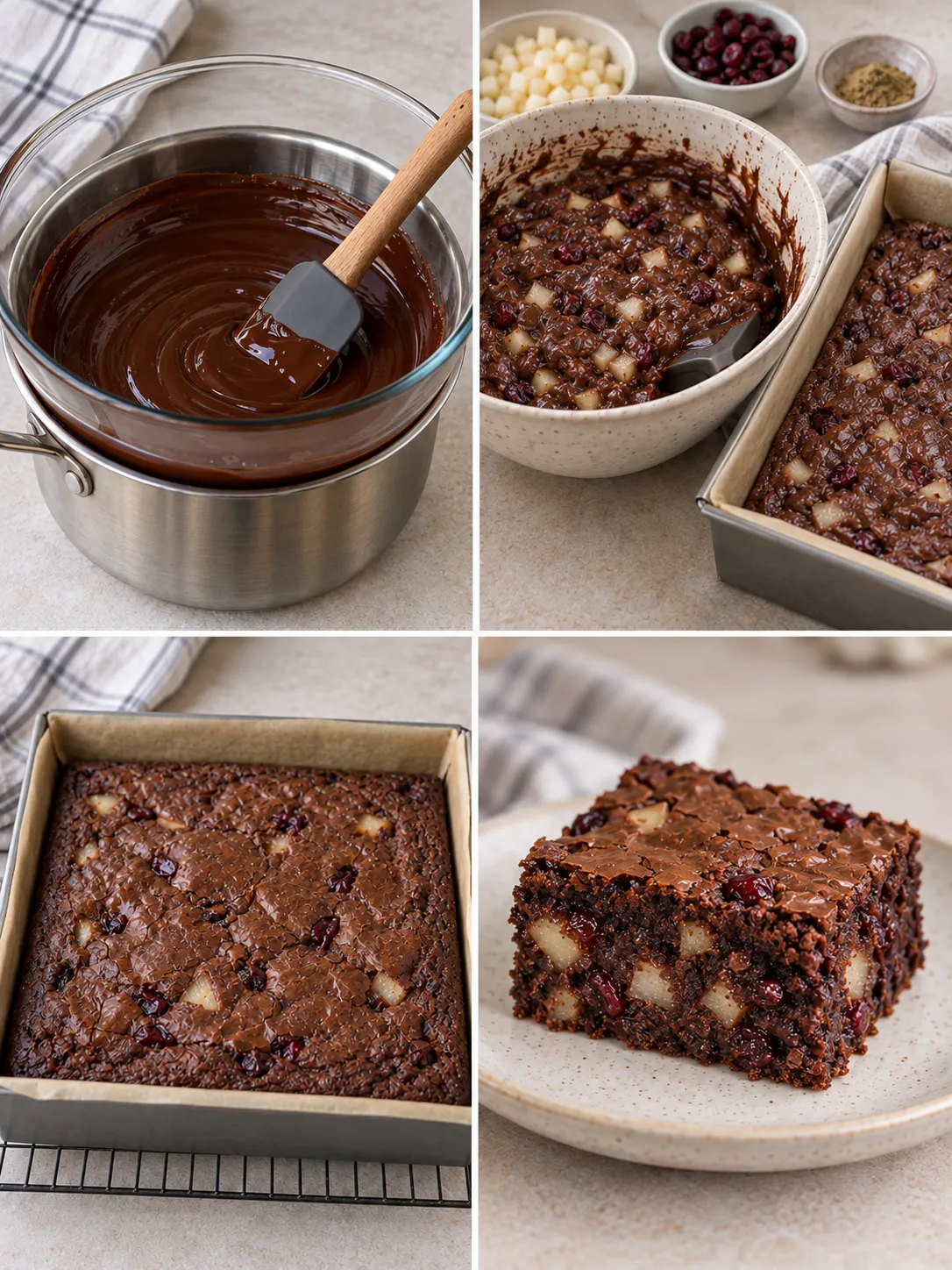 Brownies with cardamom and pear — cranberries
