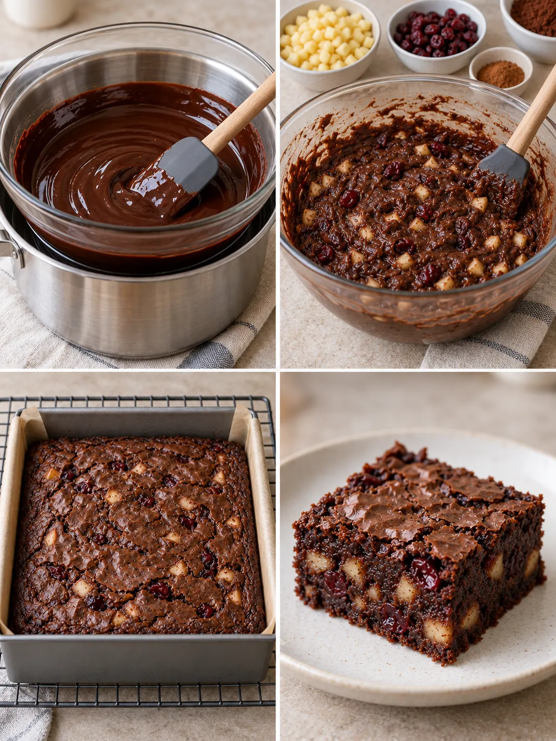 Brownies with cinnamon and apple — cranberries