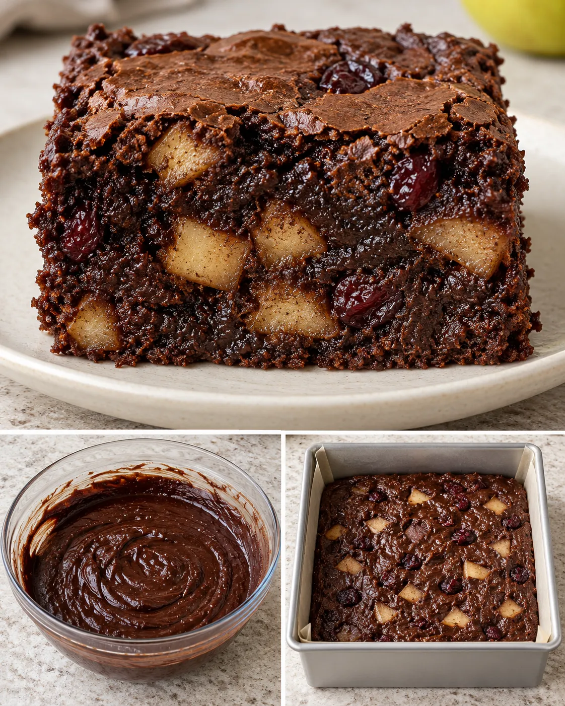Brownies with cinnamon and apple — cranberries