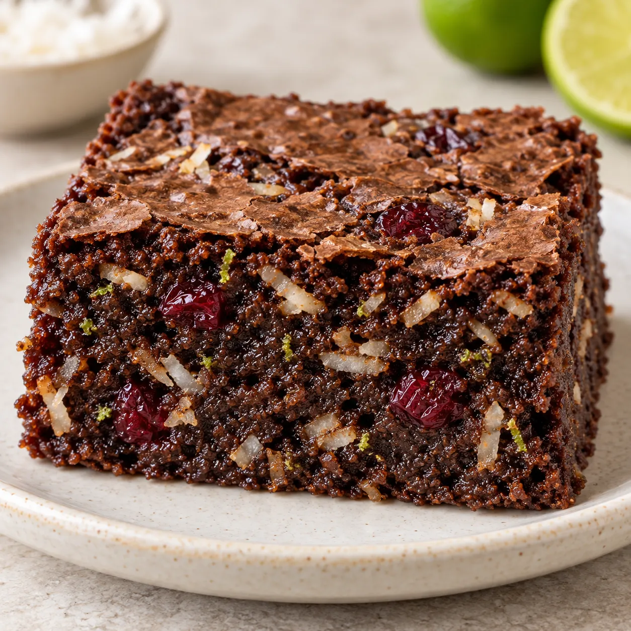 Brownies with coconut and lime — cranberries