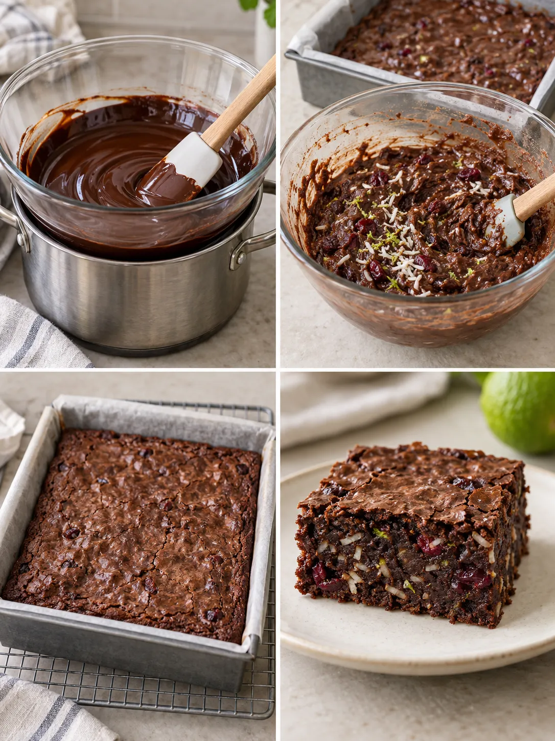 Brownies with coconut and lime — cranberries