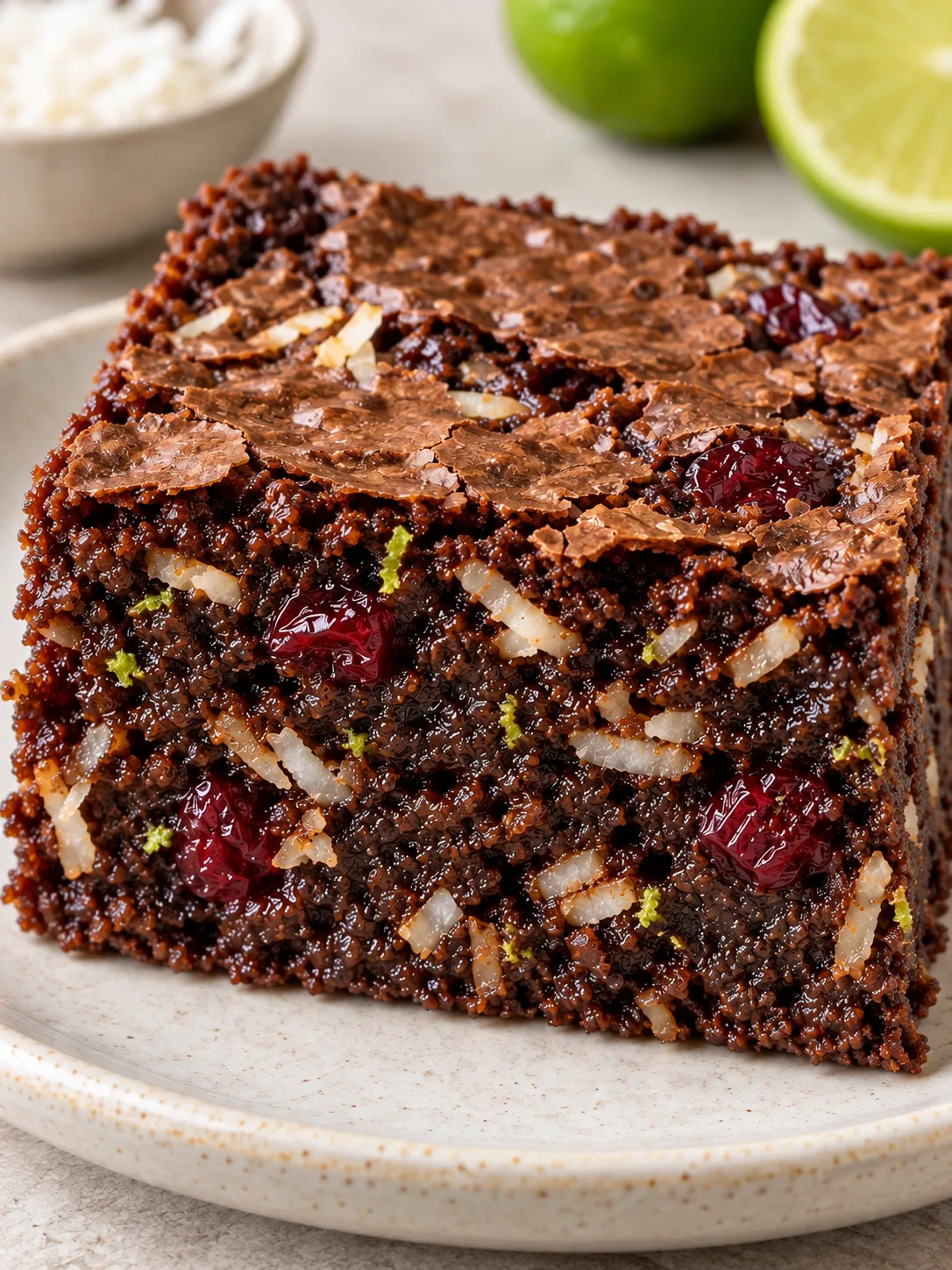 Brownies with coconut and lime — cranberries
