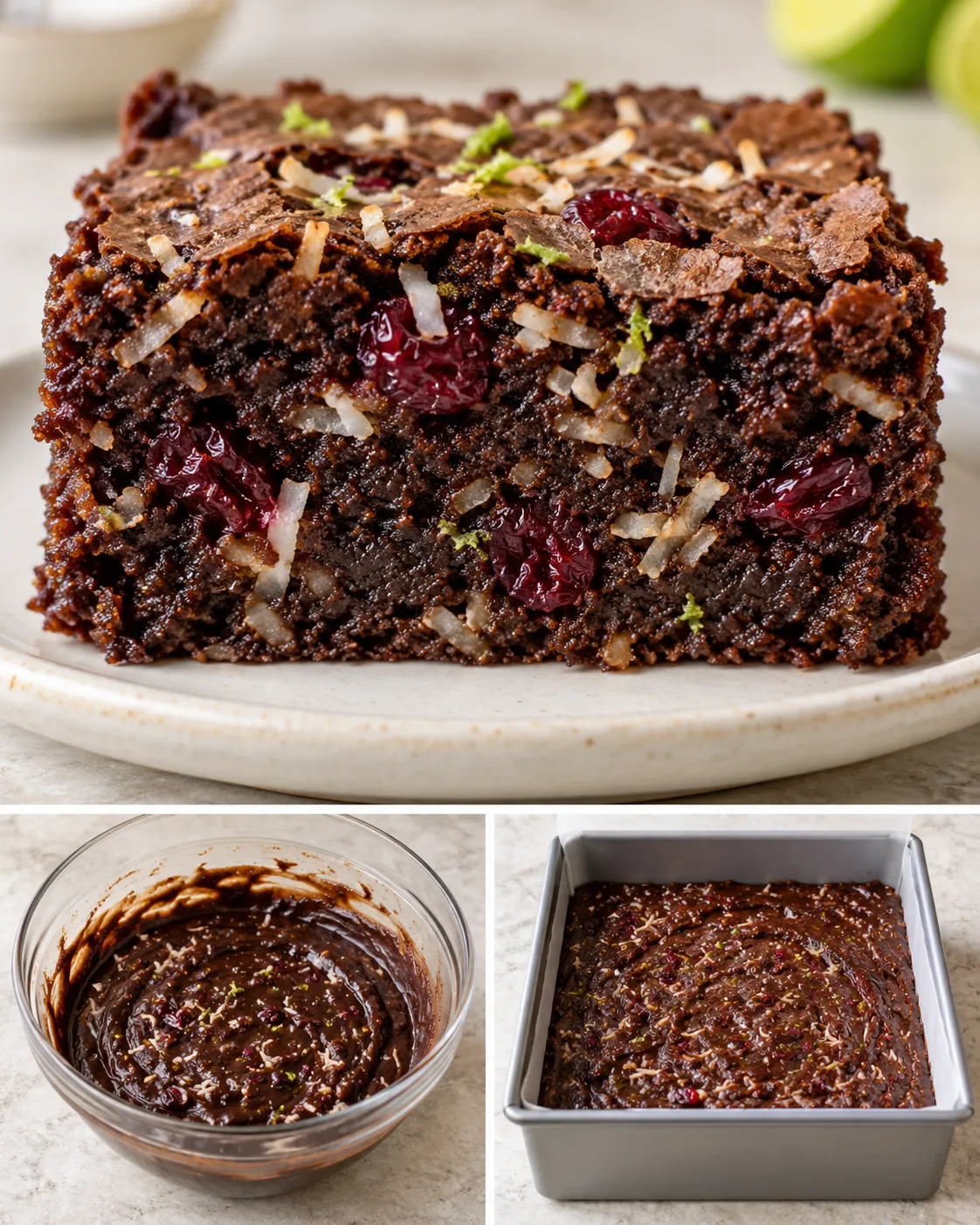 Brownies with coconut and lime — cranberries