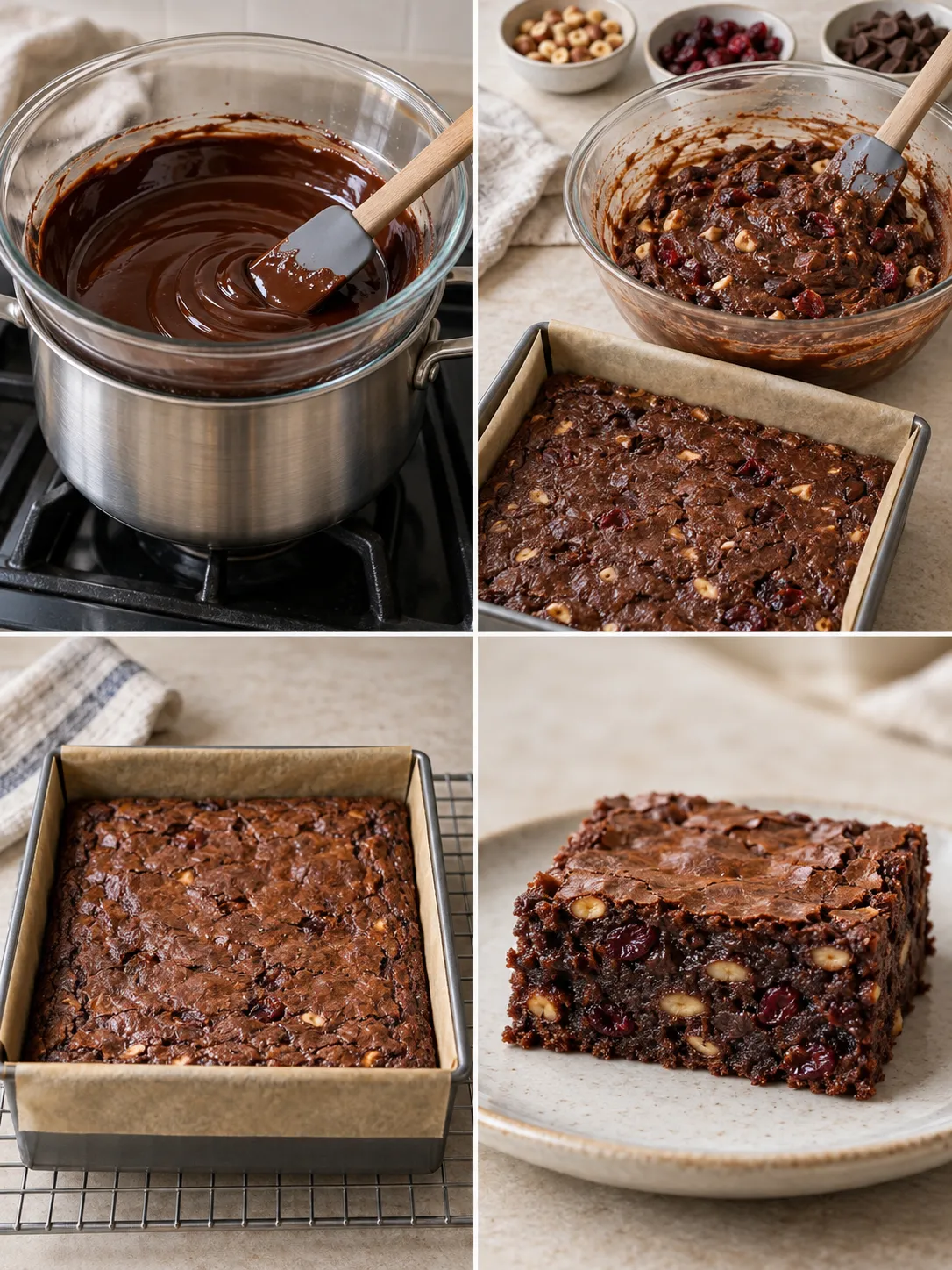 Brownies with chocolate and hazelnuts — cranberries