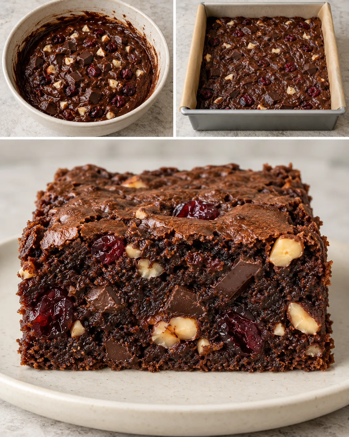 Brownies with chocolate and hazelnuts — cranberries
