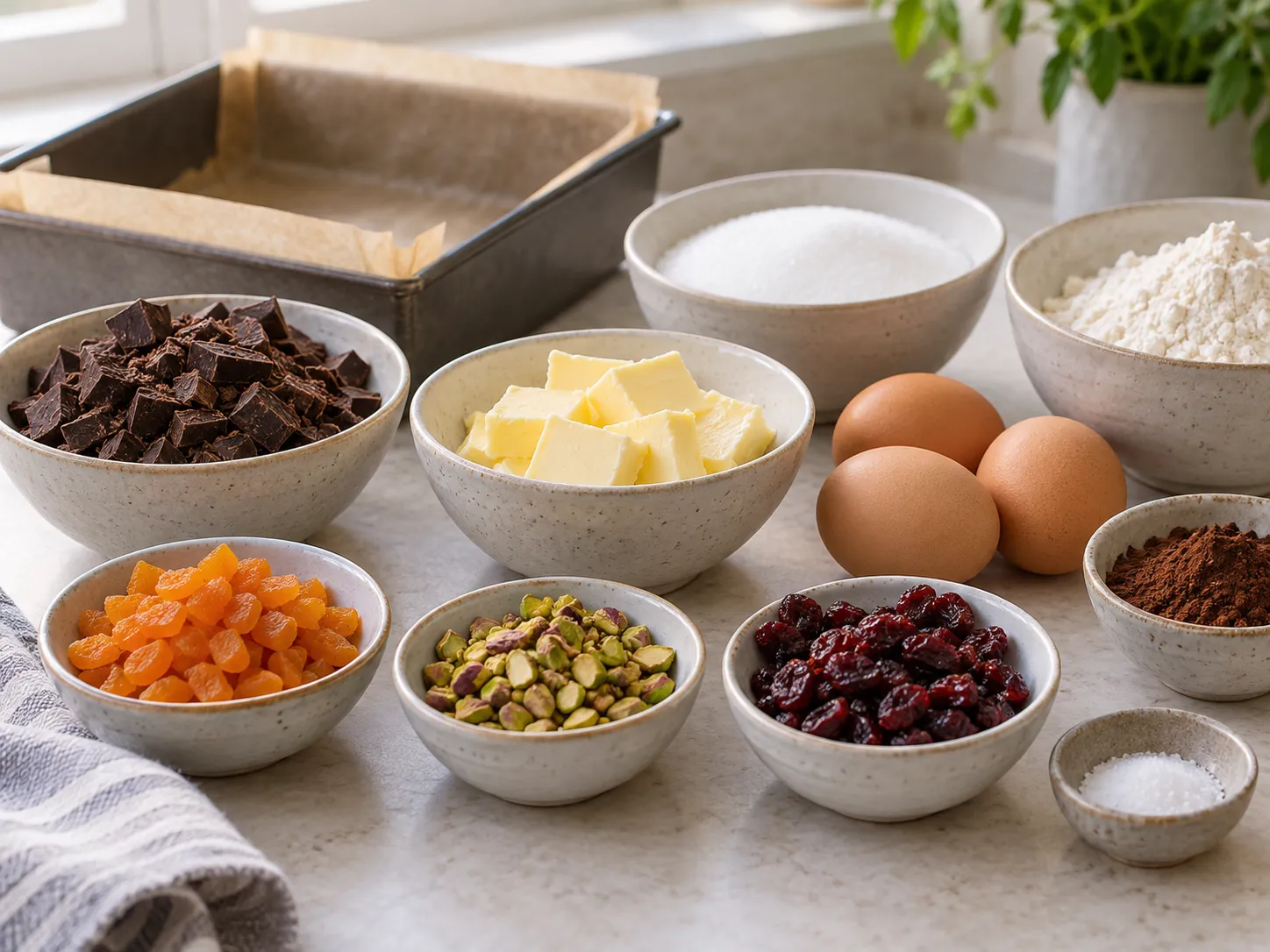 dark chocolate, chopped, unsalted butter, softened, granulated sugar, large eggs