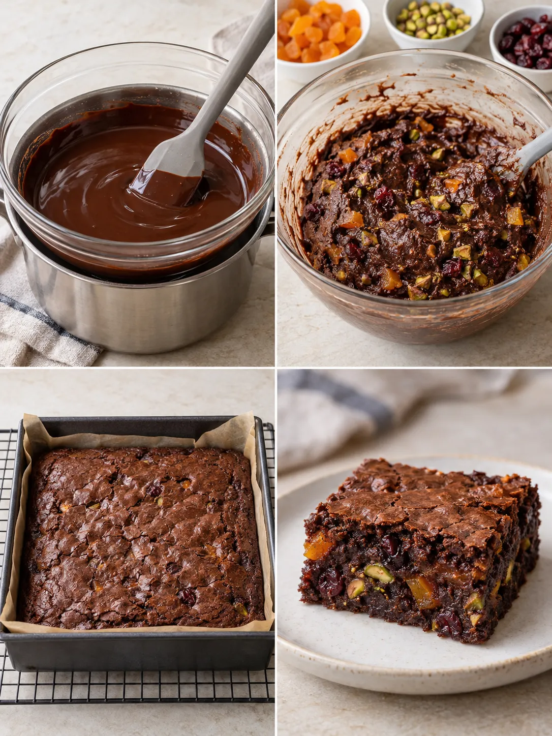 Brownies with apricots and pistachios — cranberries