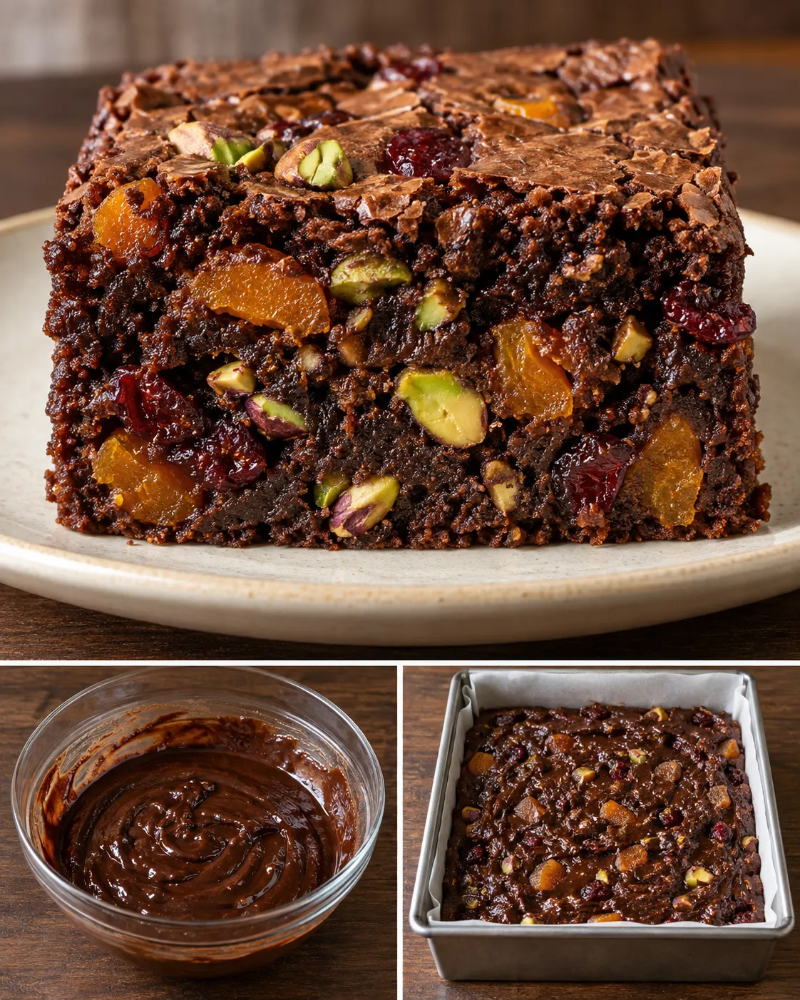 Brownies with apricots and pistachios — cranberries