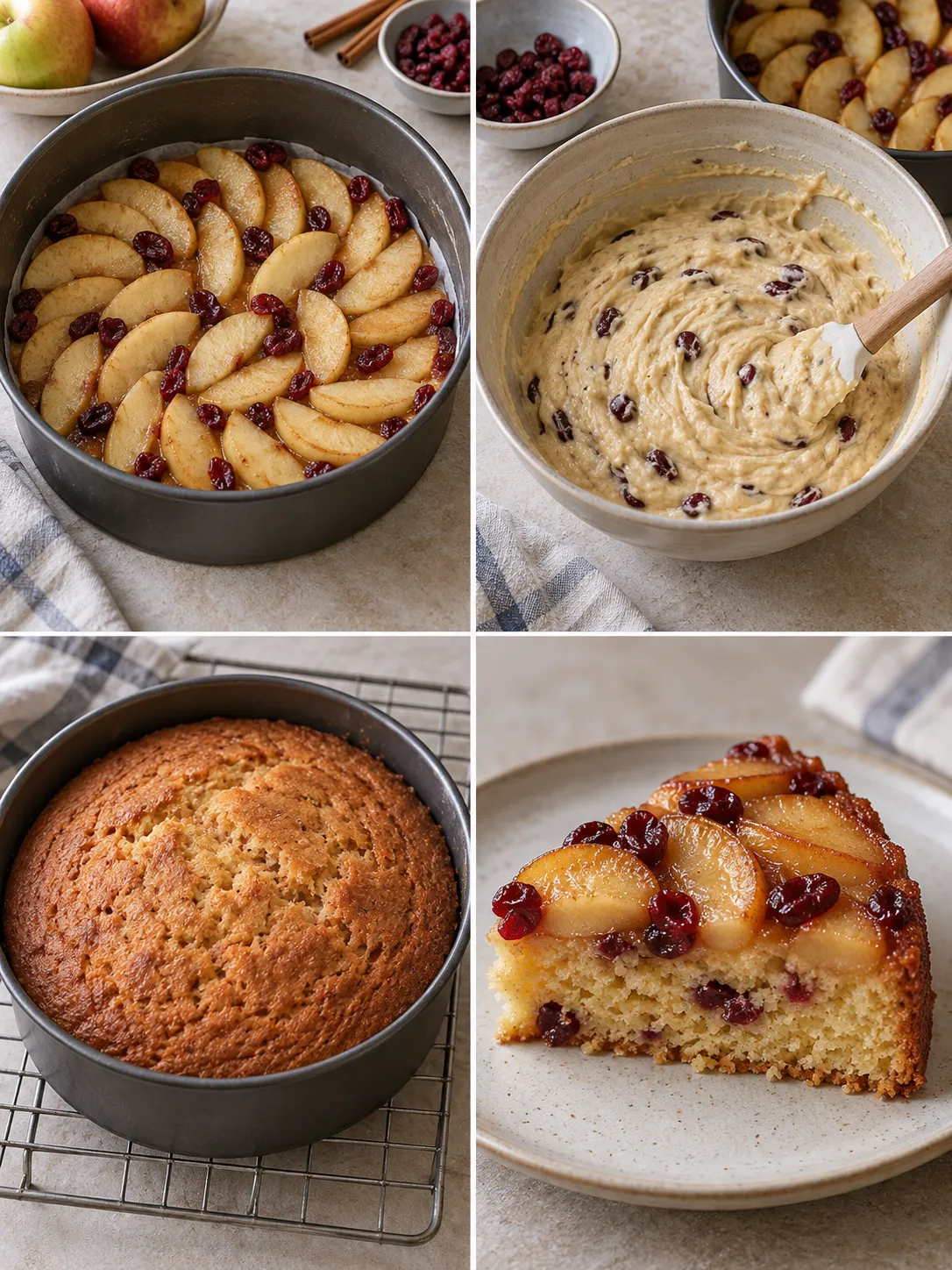 Upside-down fruit cake with apple and cinnamon — cranberries