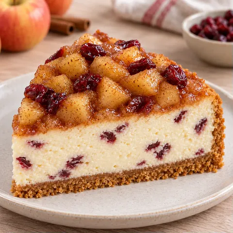 Baked cheesecake with apple and cinnamon — cranberries