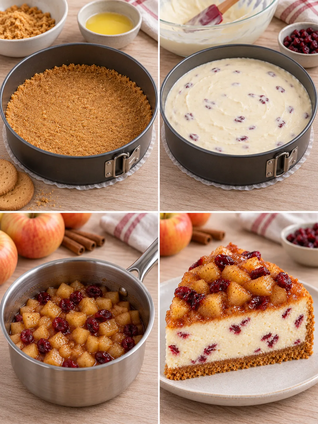 Baked cheesecake with apple and cinnamon — cranberries
